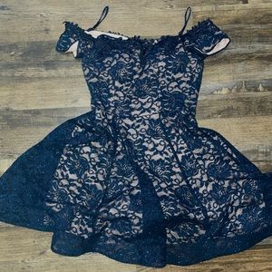 Formal navy lace dress, midi length